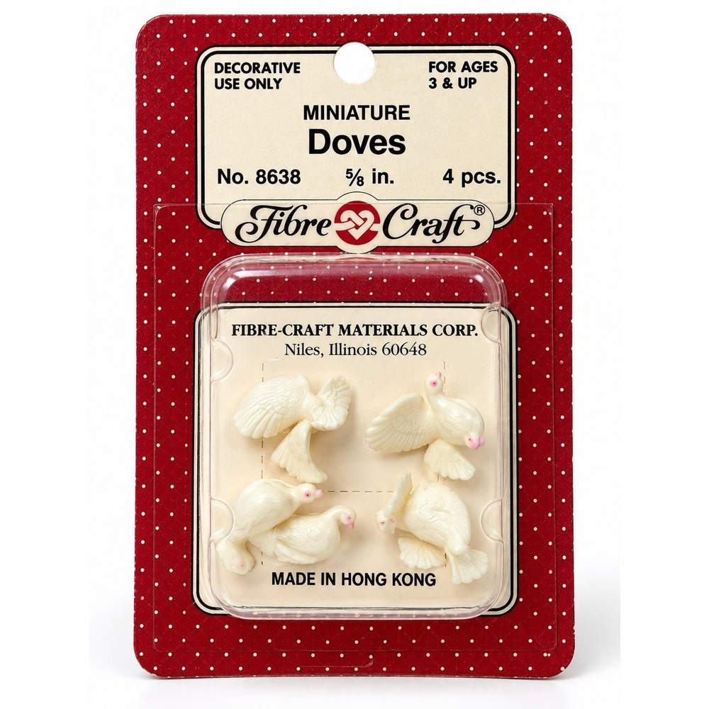 Fibre-Craft Miniature Doves 4 Pc 5/8" No 8638 NOS Hong Kong Craft Vintage